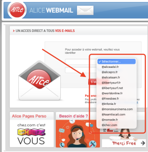 page de connexion alice zimbra et domaines compatibles avec Alice Zimbra